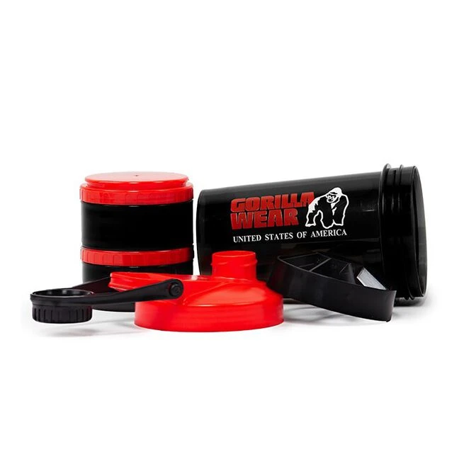 Gorilla Wear Shaker 2 Go 500 Ml + 130 Ml X 2, Black/Red 4 Gorilla Wear Shaker 2 Go 500 Ml + 130 Ml X 2, Black/Red - Billede 2